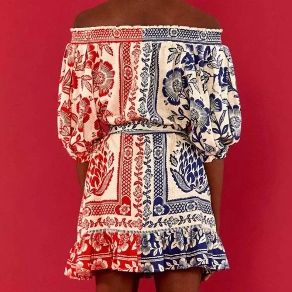 NWT Farm Rio Off-the-Shoulder Mixed Pineapple Garden Mini Dress- size small